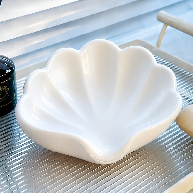 Nordic Style Seashell Soap Dish, Bathroom Soap Holder Multipurpose Cosmetic Jewelry Organizer White Desktop Decor