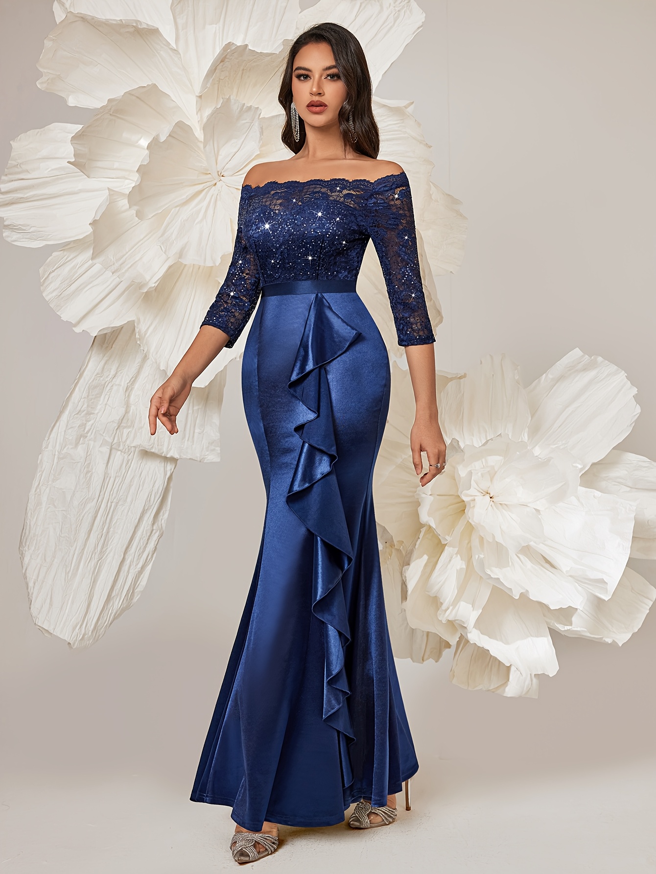 34016a elegant womens vintage sequin lace bridesmaid maxi - Temu