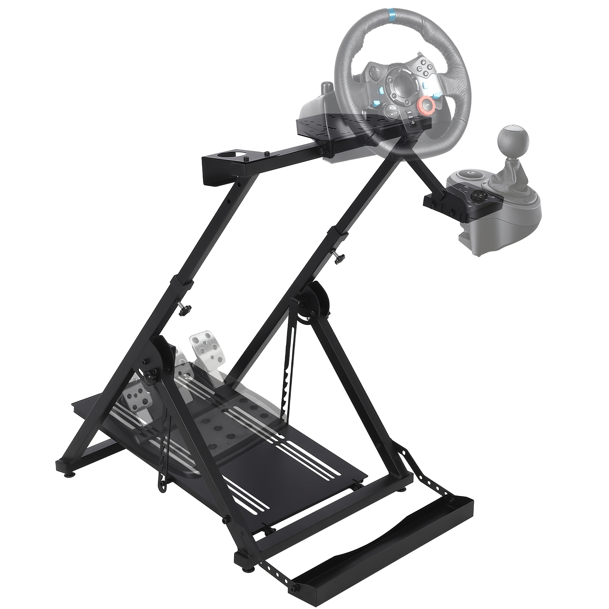 Image of Foldable Racing Wheel Stand With Chair Slot, Carbon Rig, Steering Wheel Stand For Sim Racing Stability For Logitech G25, G27, G29, Racing Wheel