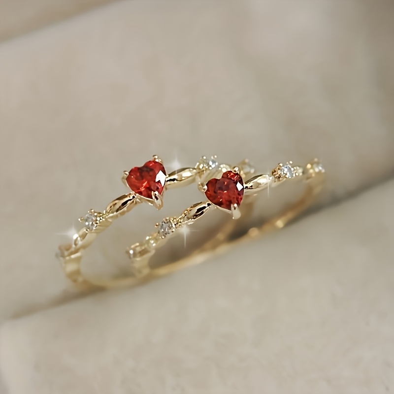 Red Heart Synthetic Gemstone Engagement Ring