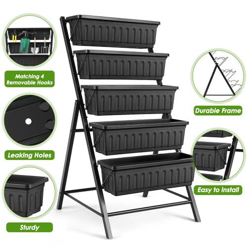 vertical raised garden bed 5 tier raised garden planter box with drainage holes garden vegetable flower storage rack suitable for garden patio living room indoor and outdoor use 23 26 45inch