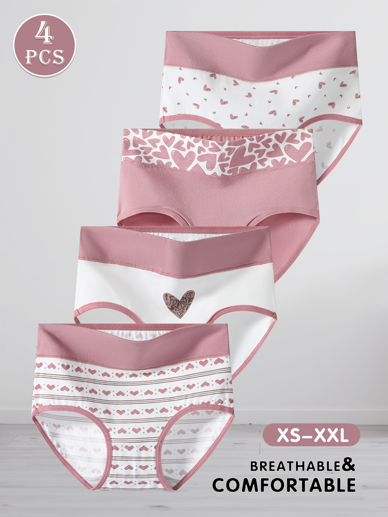 4 high waisted and simple heart shaped printed womens underwear warm soft and breathable underwear suitable for daily wear and  