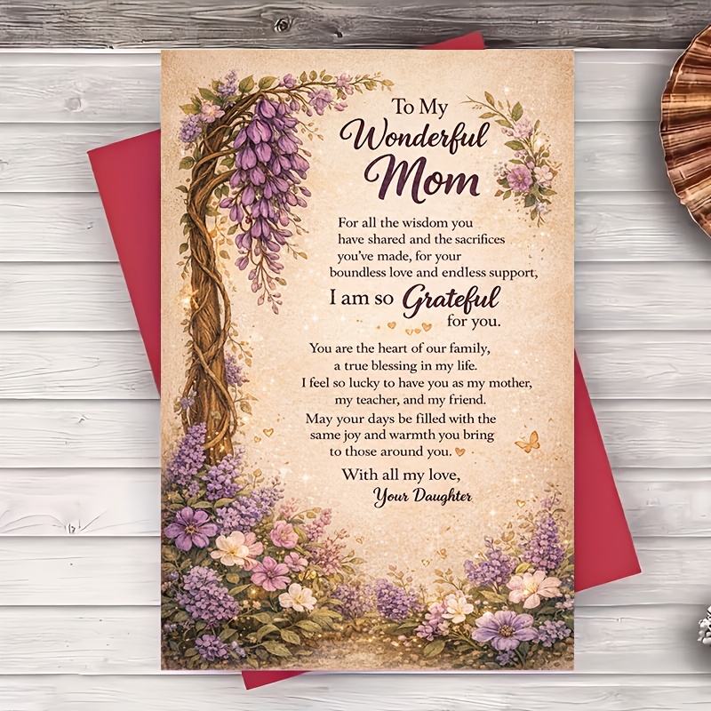 TEMU (one Envelope And 1 Greeting Card)vintage Floral Mom Greeting Card For Birthday Mothers Day Or Thank You From Daughter Son Husband Wife 2d Card