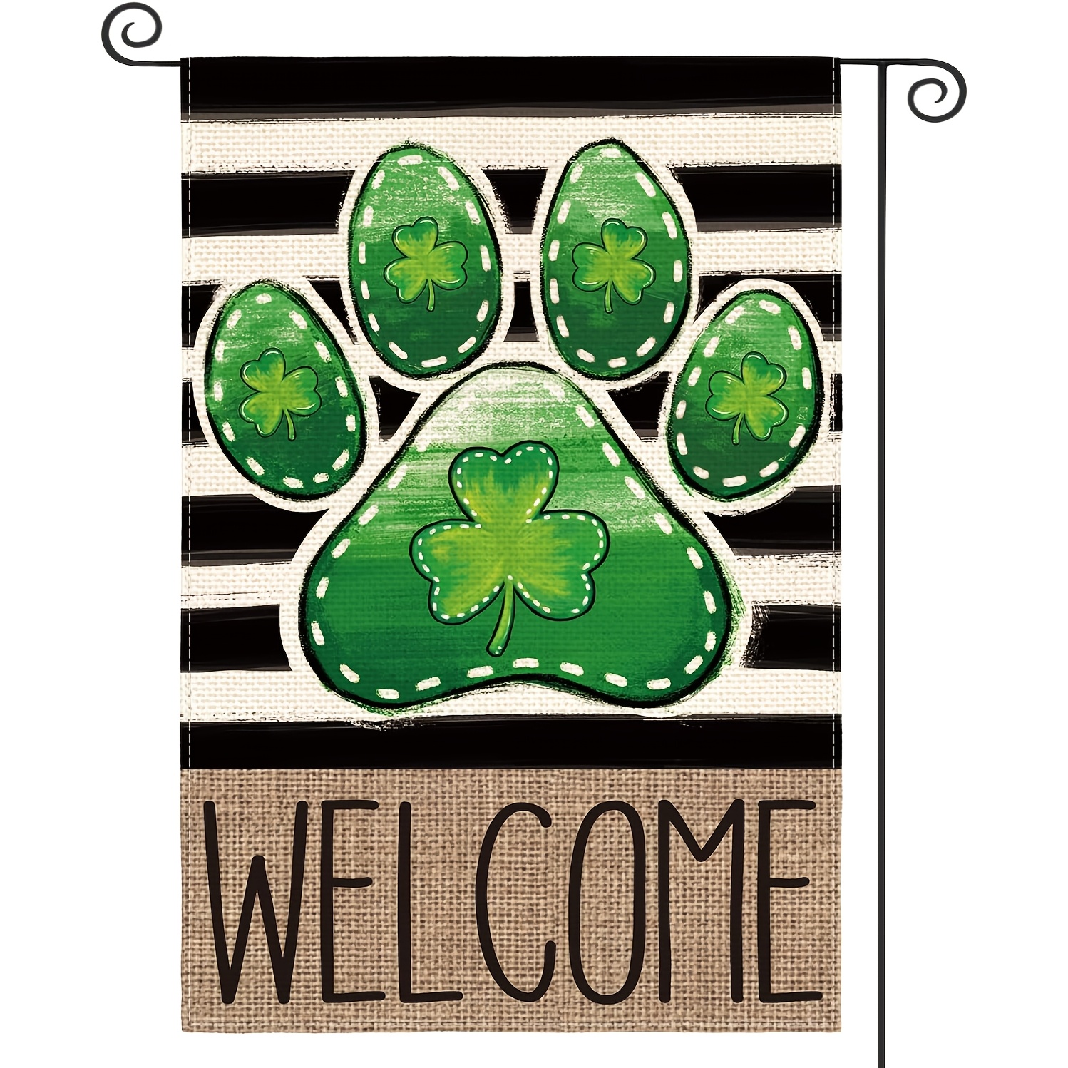 

1pc Paw Print 's Day Garden Flag With Clover Striped Design, Suitable For Home Yard , Parties, And Outdoor Decoration, Measuring 12x18 Inches.