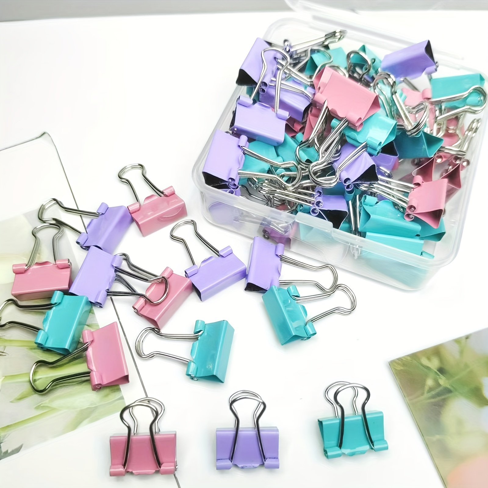 Image of Set Of 24 Or 48pcs Of 15mm (0.6 Inch) Colored Binder Clips, Small Fold-back Clips, And Assorted Metal Paper Clamps