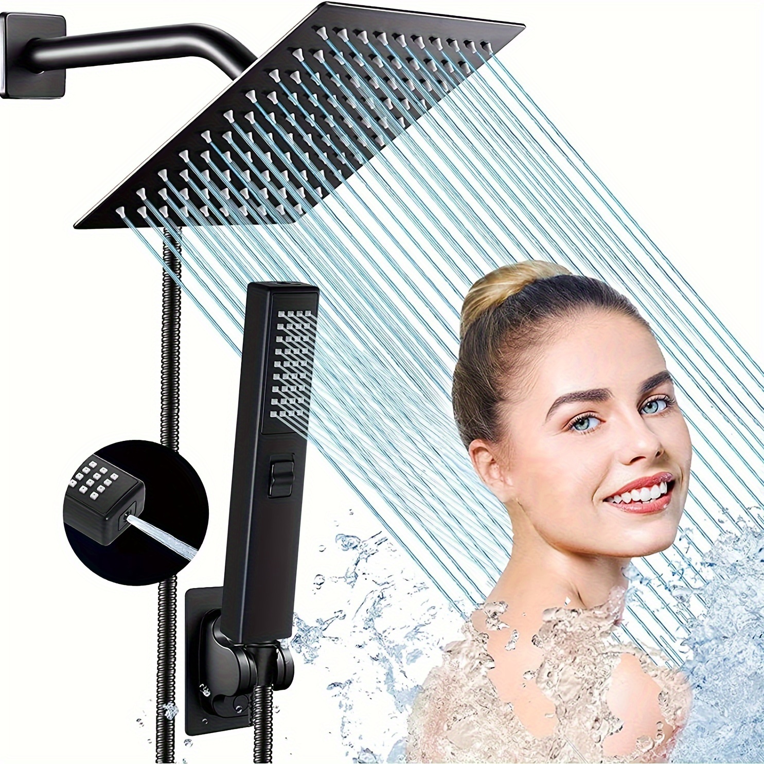 

8'' High Pressure Rain Shower Head -shower Heads With 2 Handheld Spray Combo- Wide Shower With 59" Hose - Adjustable Dual Showerhead With Nozzles