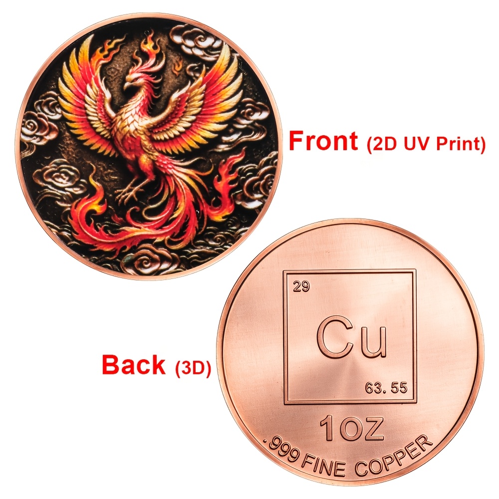 TEMU 1pc 1oz 999 Pure Phoenix Novelty Commemorative Coin, Chinese Divine Collection Copper Coin, Desktop Ornament Craft Gift, Holiday Gathering