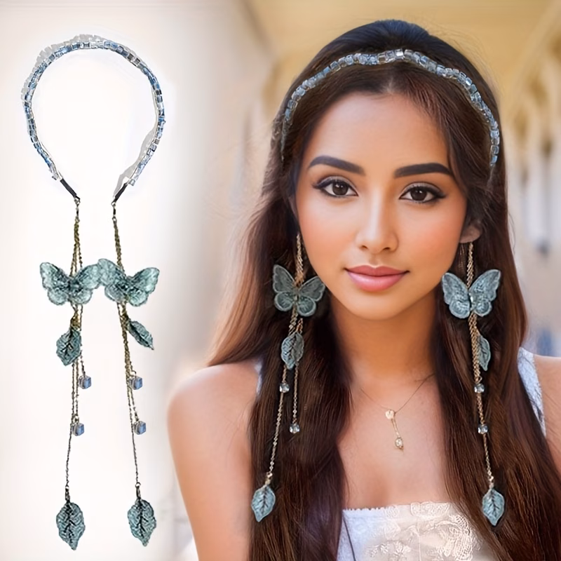 1pc romantic women tassel headband high quality embroidered leaf pendant hair band hair accessories luxury party headwear best birthday gift t2248 Product details 9