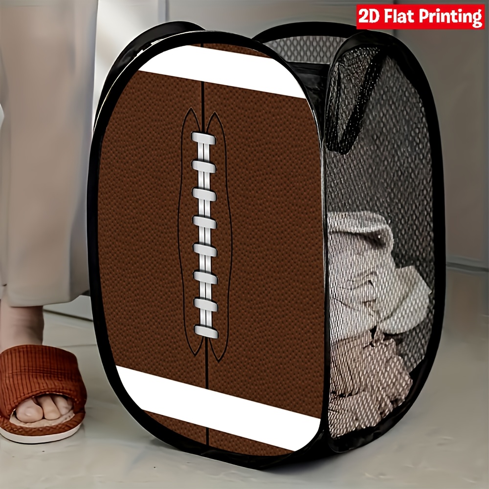 TEMU Panier à linge pop-up 1 pièce en à motif de ballon de football marron avec structure robuste pour du rangement de , du placard et de bain