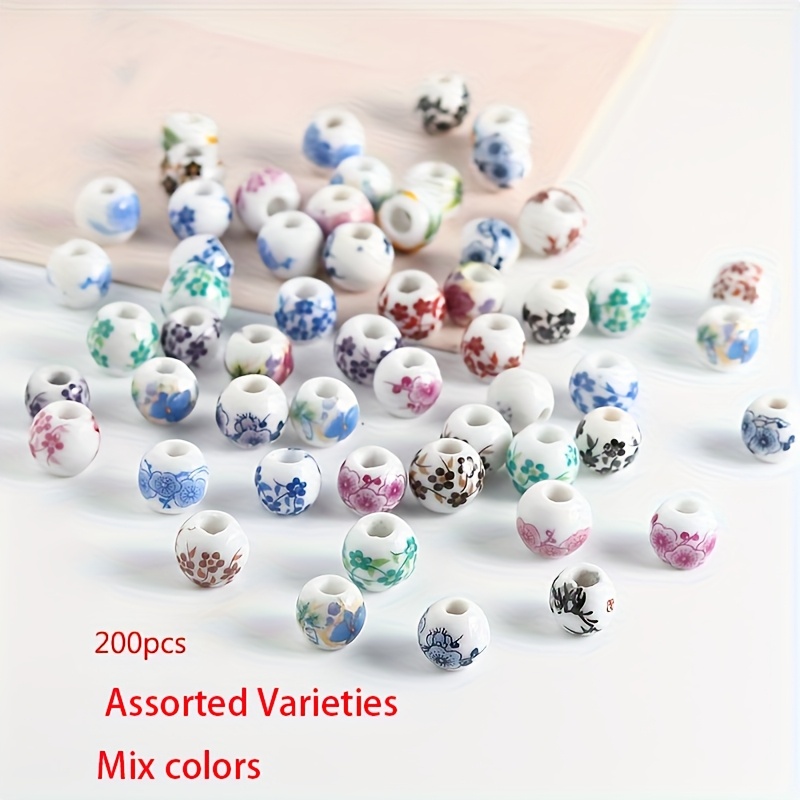 TEMU 50//200pcs Floral Porcelain Beads - 8mm Ceramic Spacer Beads For Jewelry Making, Decorative Craft Beading Kit For Diy Bracelets, Necklaces & Crafts Supplies