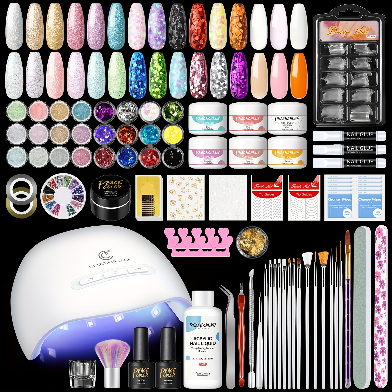 

Peacecolor Acrylic Set Clear Nude Acrylic Powder With Acrylic Liquid For Nail Extension Manicure Tools And Nail Glitter Uv Led Nail Lamp Nail Art 3d Carving False Nails Decoration