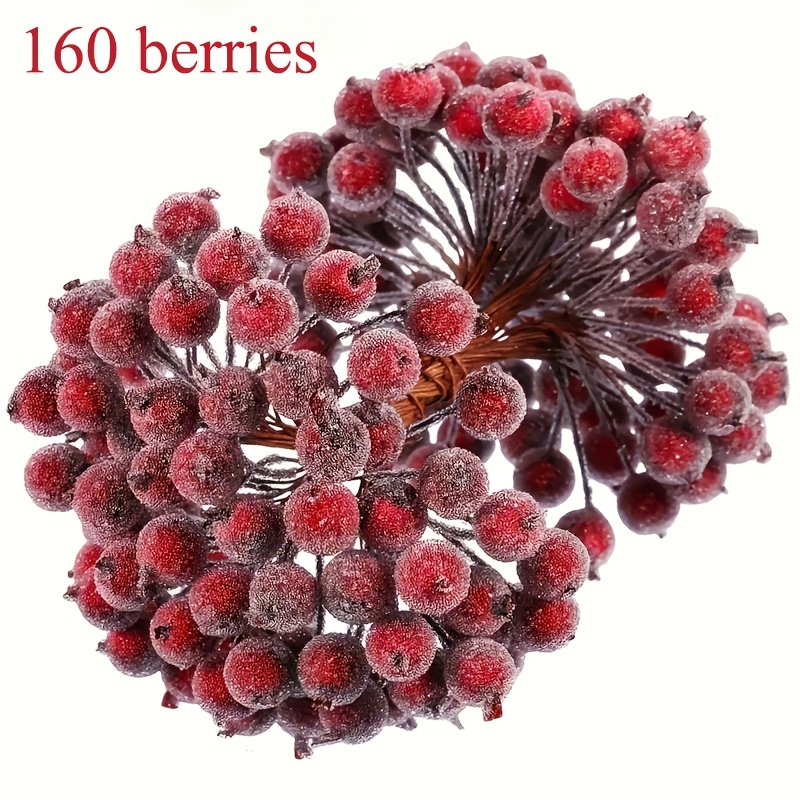 TEMU 160pcs, Frosted Red Artificial Berry Stems, Mini Simulation Berries For Christmas Trees, Garlands, Diy Crafts And Home Decor