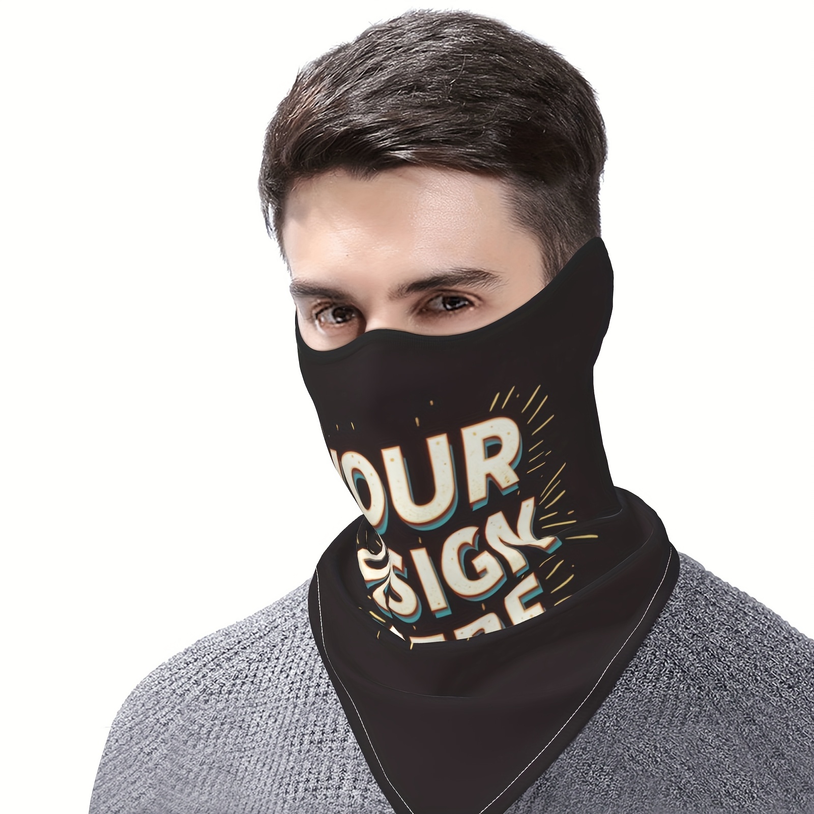 TEMU Customizable Reusable Face Mask & Neck Gaiter - Breathable Sporty Design With Personalized Text/logo, Ergonomic Fit For , Durable Fabric For