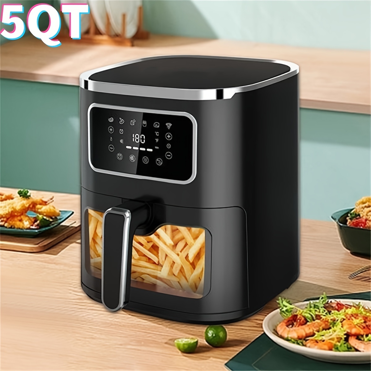 

5qt Capacity Digital 1450 Watt Electric Air Fryer With Window, , Of Frying, Dehydration, And