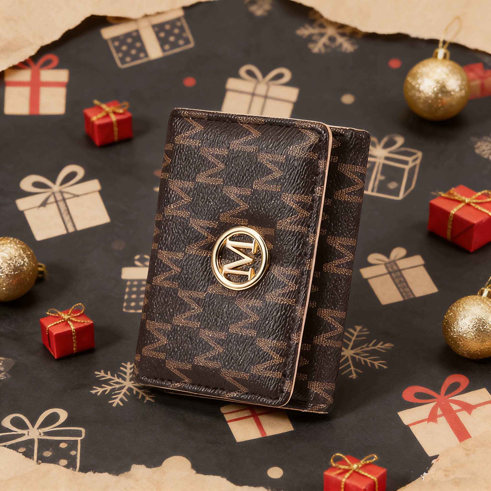 TEMU New Women's Wallet, Slim Elegant M-letter Print Pattern Texture For Daily And Formal Use - Credit Card Holder, European And American Designer