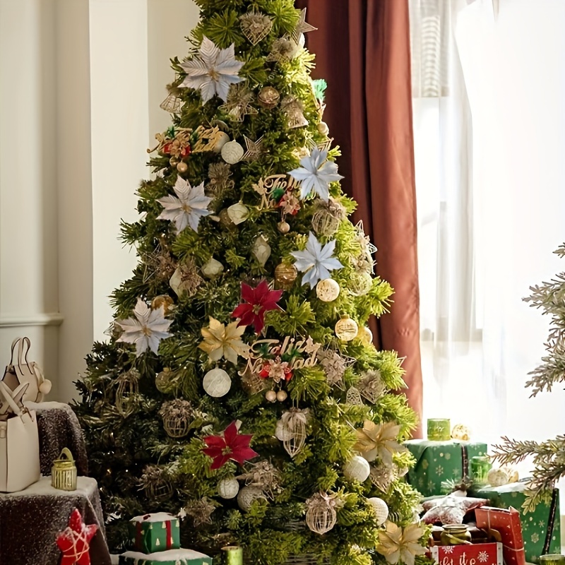 

6pcs Christmas Artificial Flower Set - Tree & Holiday Decorations, Birthday Parties | No Battery Needed