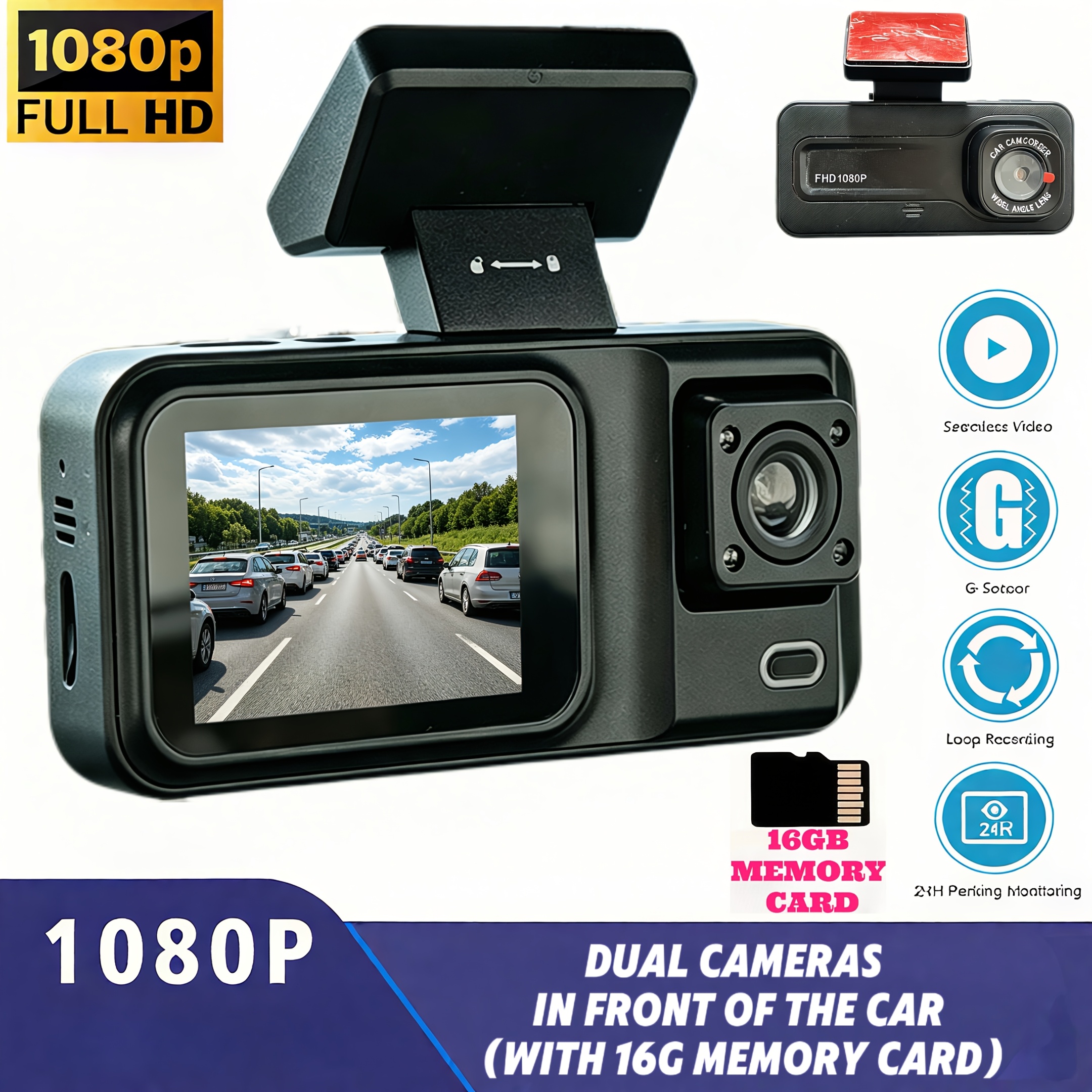 Dual-Lens 1080P Car Dashcam with Night Vision & G-Sensor