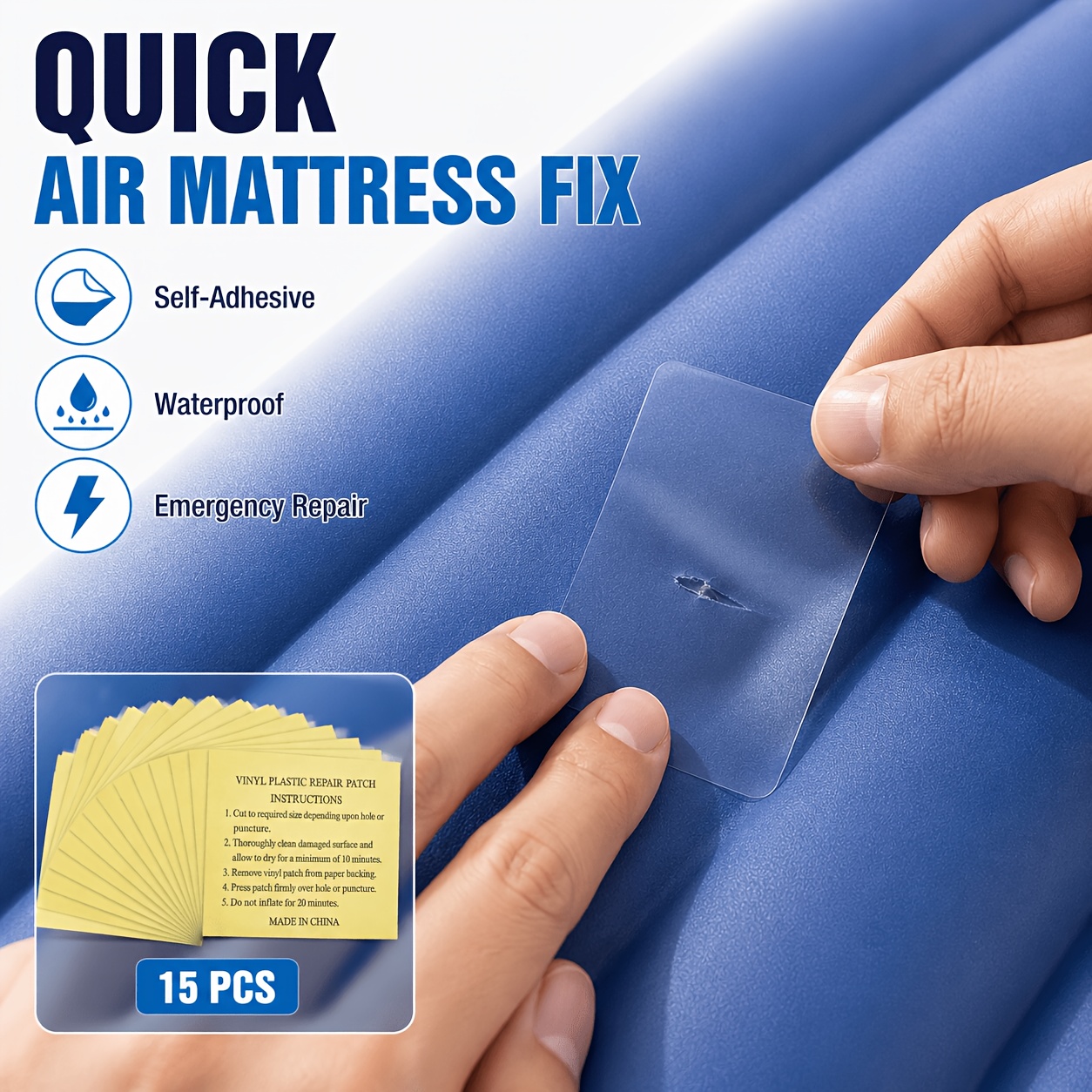 15-pack Large Clear Vinyl Repair Patches, 6.5 X 5.5 Cm Waterproof Self-adhesive Transparent Patch Kit For Pool Floats, Air Mattresses, Inflatable Cushions, Rain Covers, And Outdoor Gear