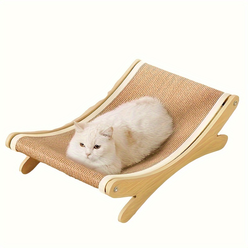 Image of Natural Fiber Sisal Cat Scratch Lounge, Cat Hammock Sofa Bed, Durable Hairless Cat Scratch Pad With Stable Wooden Frame