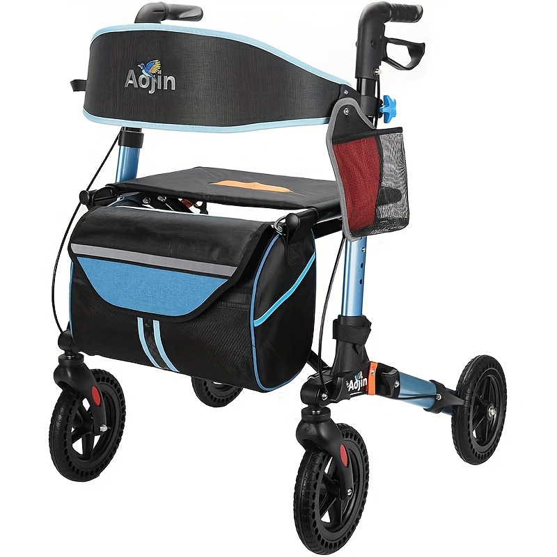 

Rollator Walker For Seniors, Lightweight Foldable Rolling Walker With Seat, Aluminum Walkers With 8 Inch Rubber Wheels, Handles And Backrest For Seniors And Adult