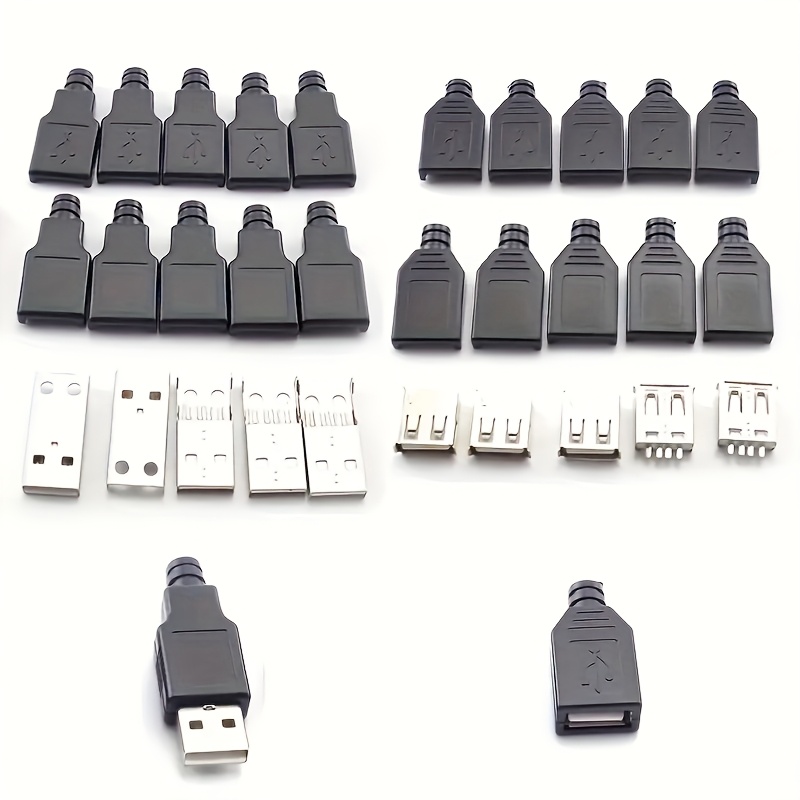 

A Set Of 10 Type A Usb Connectors (5 Male/5 Female), Featuring A Black Plastic Cover, For Computer Peripherals, Port Adapters.