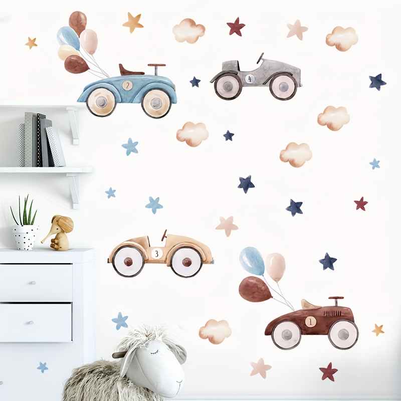 Image of Cartoon Car And Wall Stickers, Self-adhesive Pvc Decals For Living Room, Entryway, Bedroom, Or Dining Area, Removable Wall Art