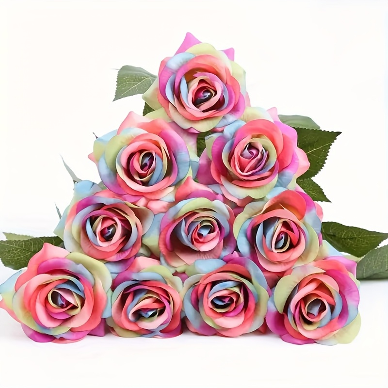 Image of 5/10pcs Of Vibrant Artificial Roses, Multicolored Rose Decorations Suitable For Room And Dining Table Decor, Vase Arrangements, Gifts For Valentine's Day, Proposals, Wedding Scene Setups, , Birthdays
