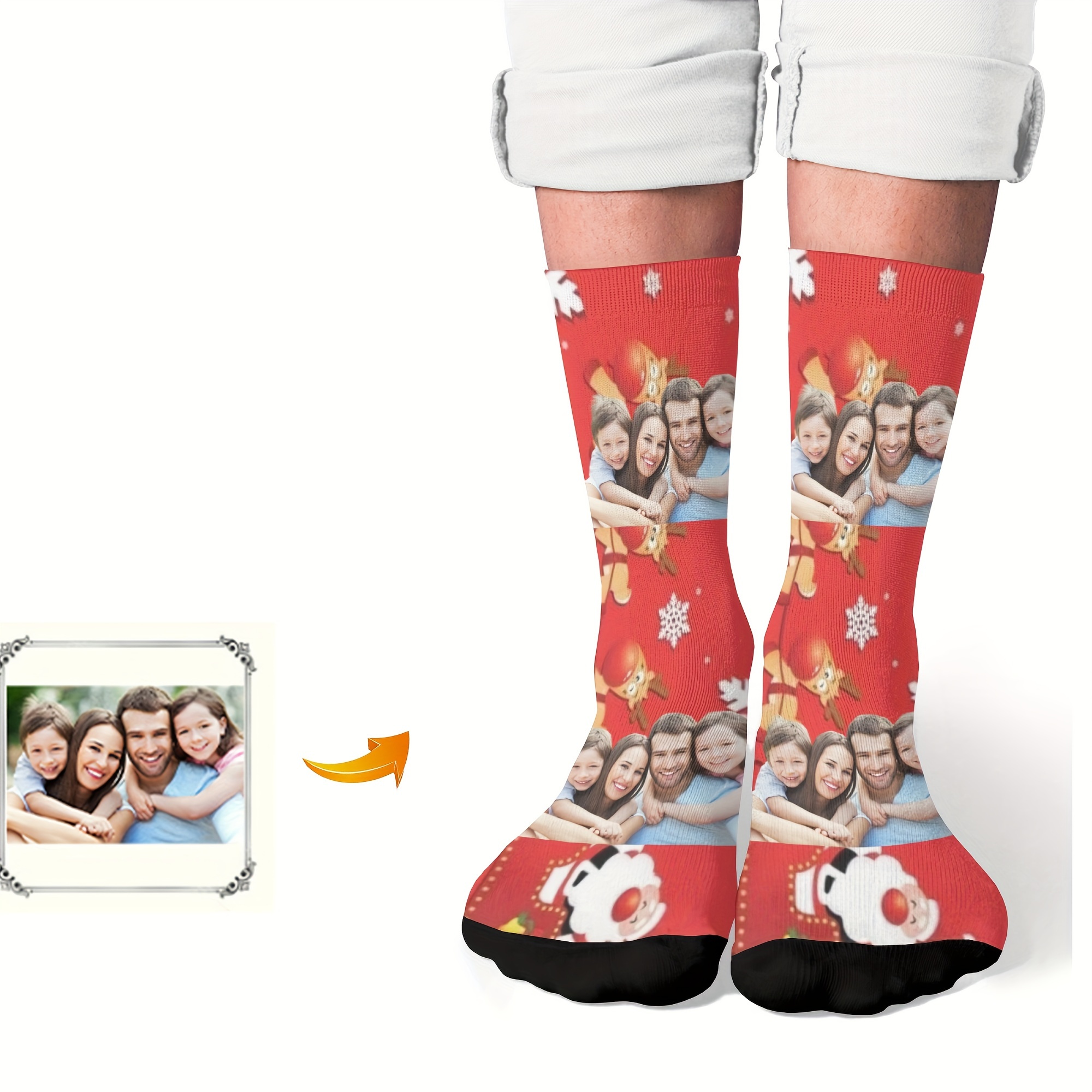 

Custom Santa & Christmas Bells Crew Socks - Personalized Family & Team , Breathable Polyester, Gifts, Parties & Casual Attire