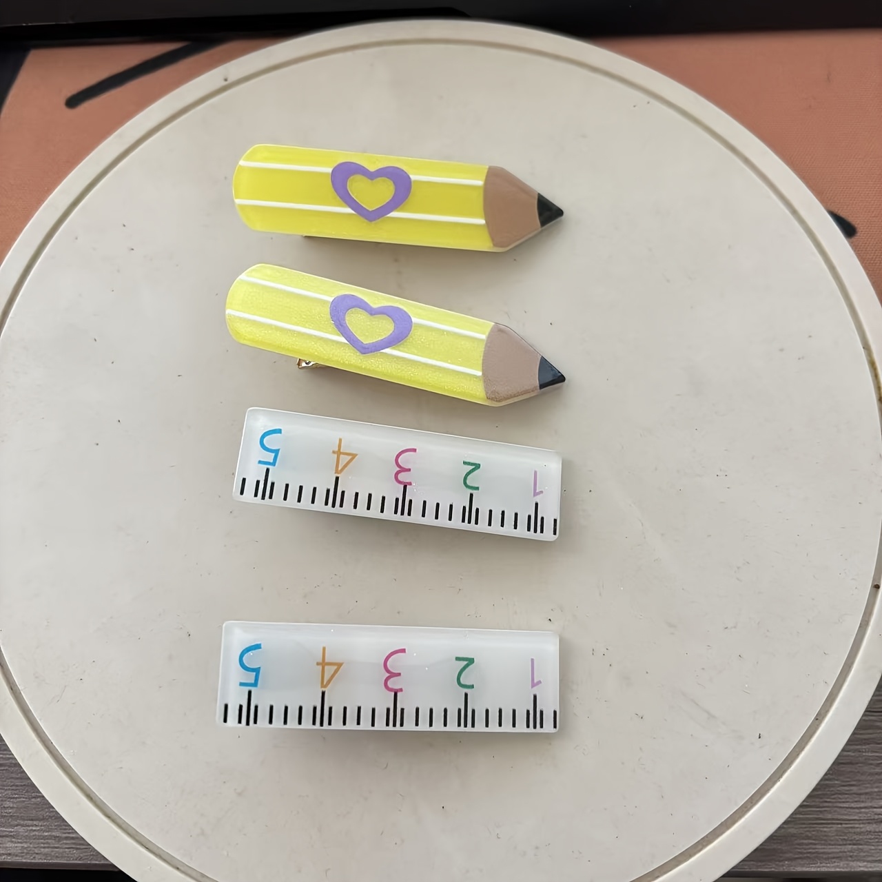 TEMU 4pcs Back-to- Pencil And Ruler-shaped Hair Clips, Suitable For Student Hair Accessories