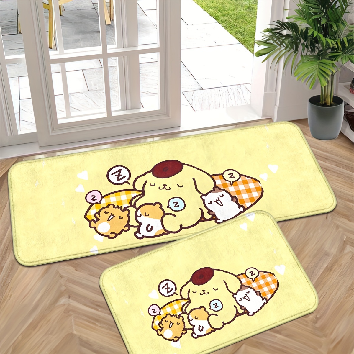 

Cinnamon Roll Dog And Friends Non-slip Doormat, Machine Washable Polyester Rectangular Entrance Mat, Cute Cartoon Design Indoor Rug For Home Decor