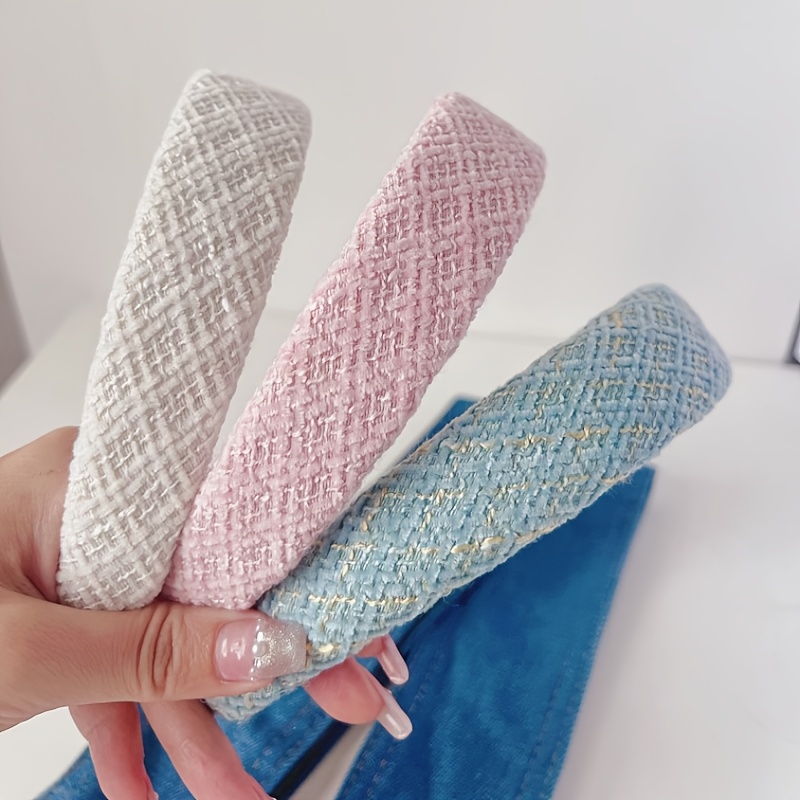TEMU Lot de 3 bandeaux larges tricotés vintage, bandeau tricoté simple pour se laver , pince à cheveux polyvalente de couleur unie