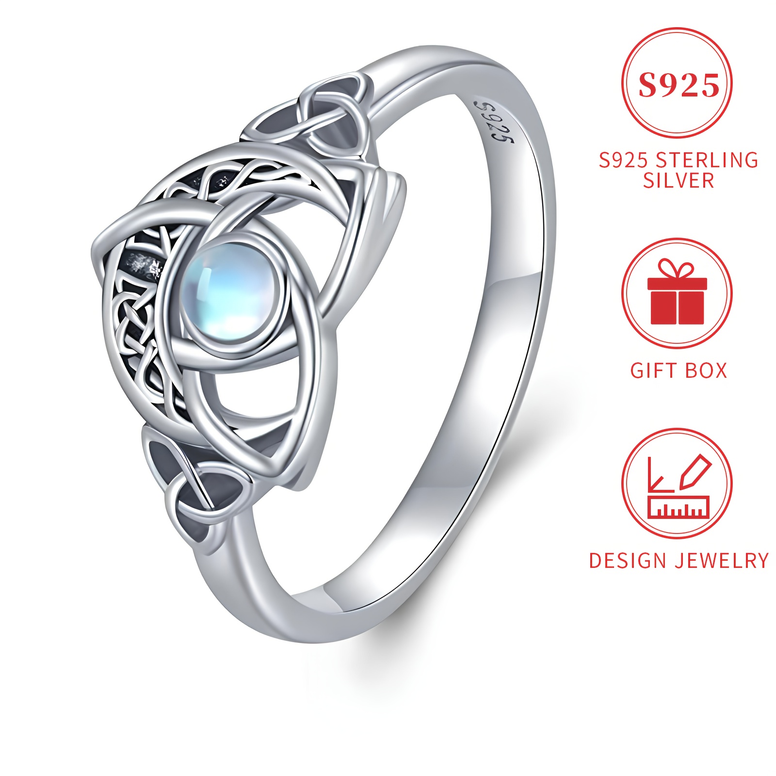 

Gift Box S925 Pure Silvery Women's Ring Low Allergy Nickel- Moon Knot Ring Daily Party Holiday Gift For Relatives