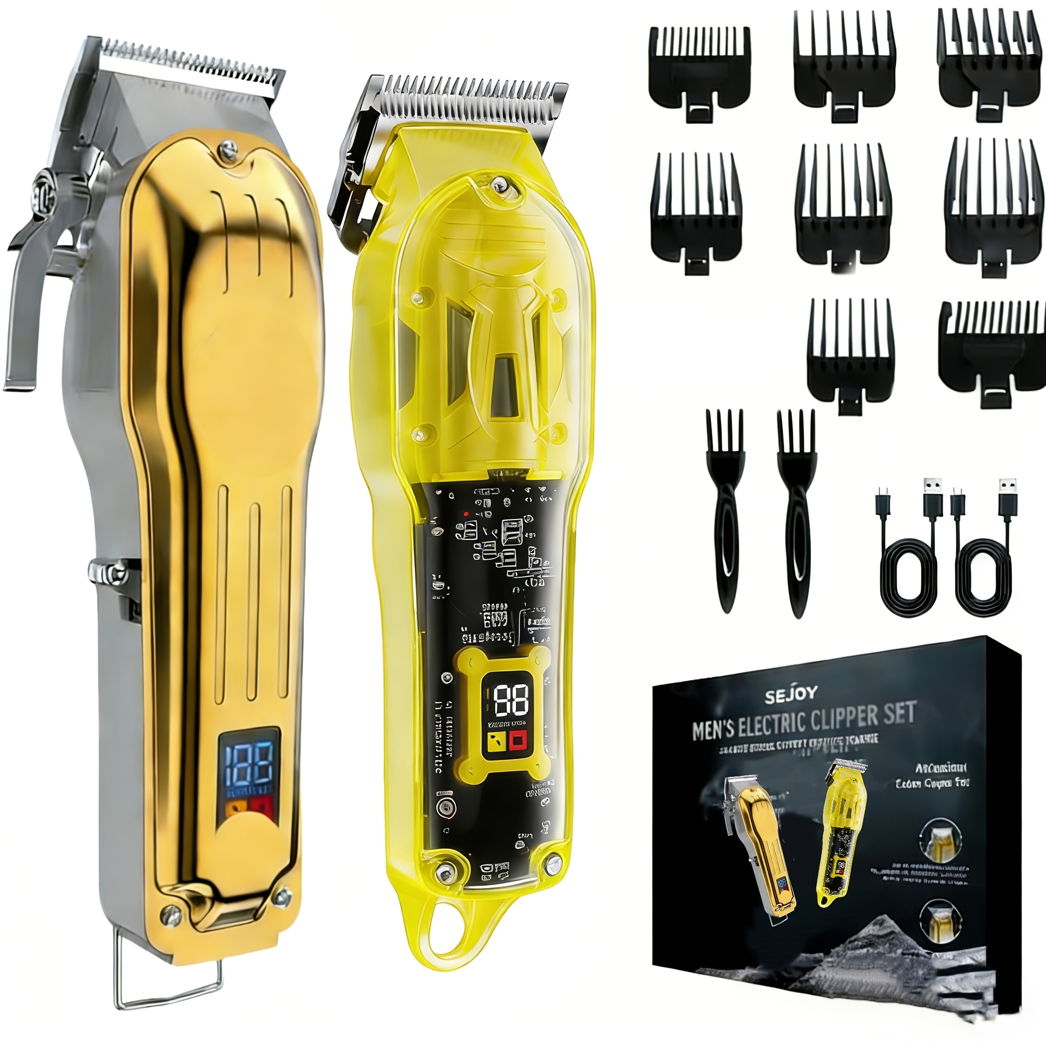 2pcs Rechargeable Hair Clippers With & Lithium-ion - Transparent Electric Shaver, Adjustable For & Salon Use, Hair Clippers For Men, Suitable For Families And Barber Shops, A For Gifts To