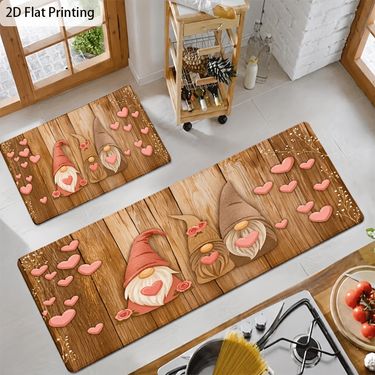 Alfombra Antideslizante de Franela con Corazones de Gnomo 2D Plana, 1 pieza, Suave y Acogedora para la Vida en el Hogar, Delicada y Curativa para la Decoración del Hogar, para Uso en Interiores y Exteriores, Dormitorio, Sala de Estar, Entrada, Balcón