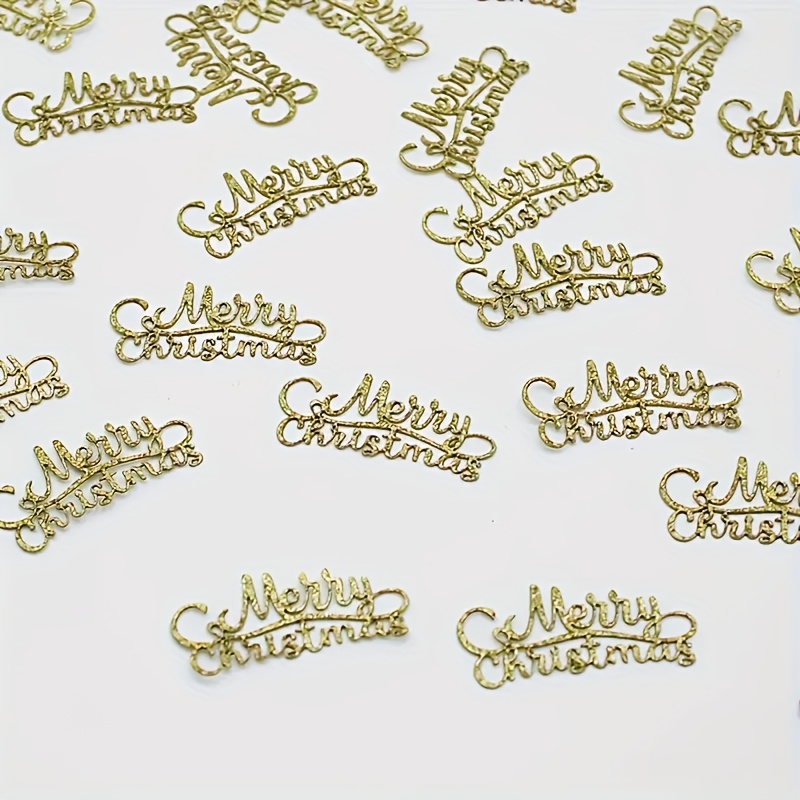 Image of 100pcs Golden Glitter Merry Christmas Confetti - Elegant Cursive Script Shimmering Paper Confetti For Holiday Party Decor, Christmas Table Settings, Weddings & Bridal Showers,for Christmas, Halloween