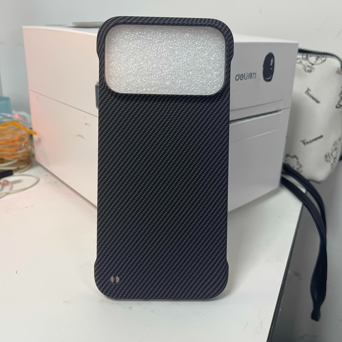 TEMU Phone Case - Frameless Carbon Fiber Texture Suitable For Iphone 18 Pro Max Half-body Case 17 Pro Aesthetic Water Sticker Texture 16/15 Pro