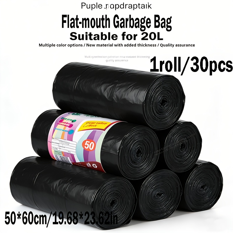 TEMU Heavy Duty Blue Flat Mouth Garbage Bags, 30 Count/1roll, 50x60cm, 20l Capacity, And Tear-resistant Trash Bags For Kitchen, Bathroom, Office