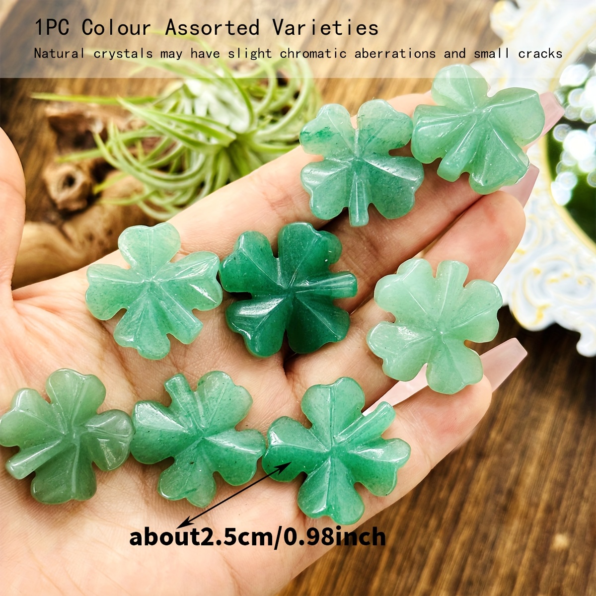 TEMU 1pc Random Colour Natural Crystal Aventurine Leaf Clover - Premium Indoor Decoration Stone, Cute Piece & Accessory, Ideal 's Day Gift. As