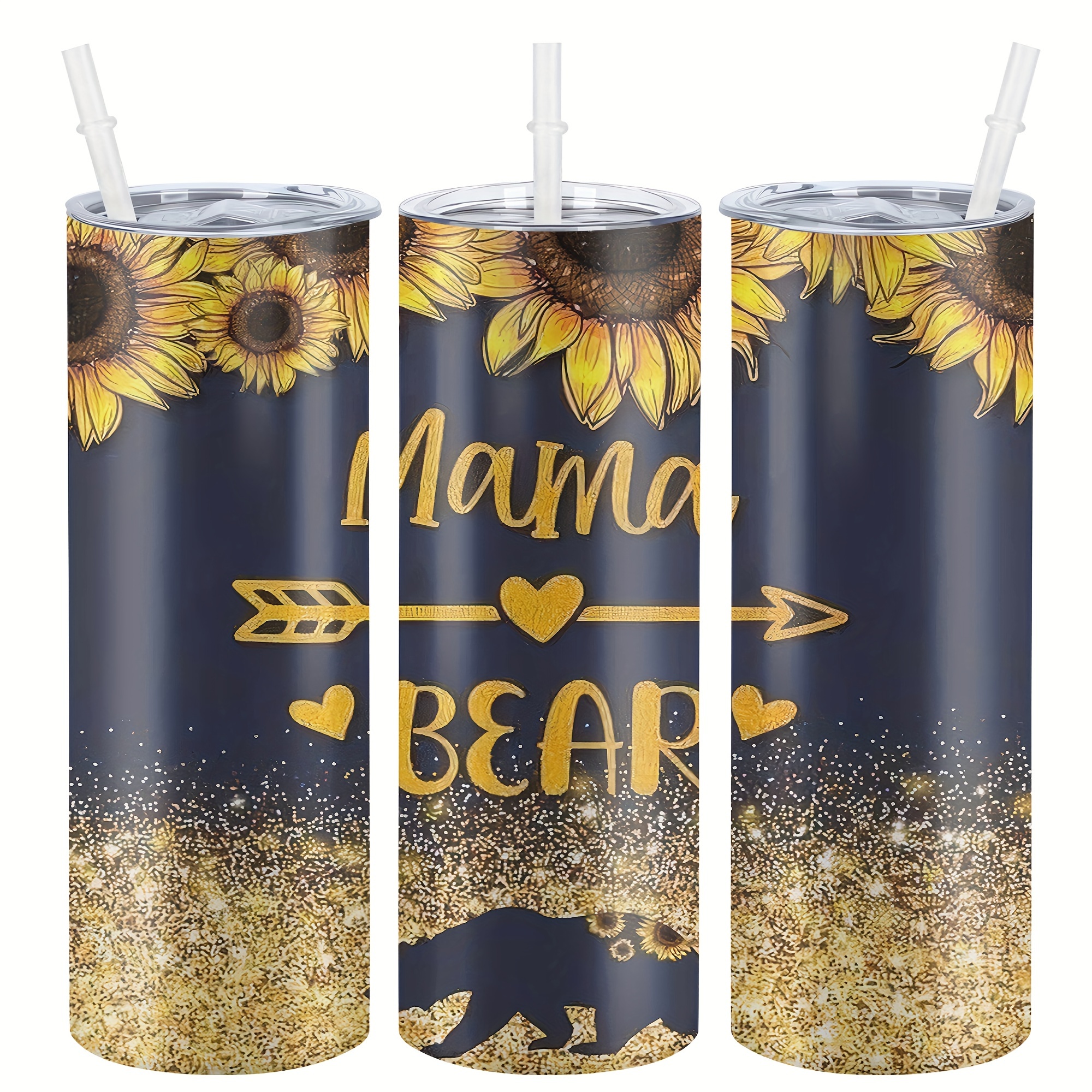 

1pc, Sunflower With Lid And Straw, 20 Oz Stainless Steel Water Bottle, Insulated Water Cup, Drinks, Accessories, Christmas Gift, Valentine's Day Gift, Day Gift