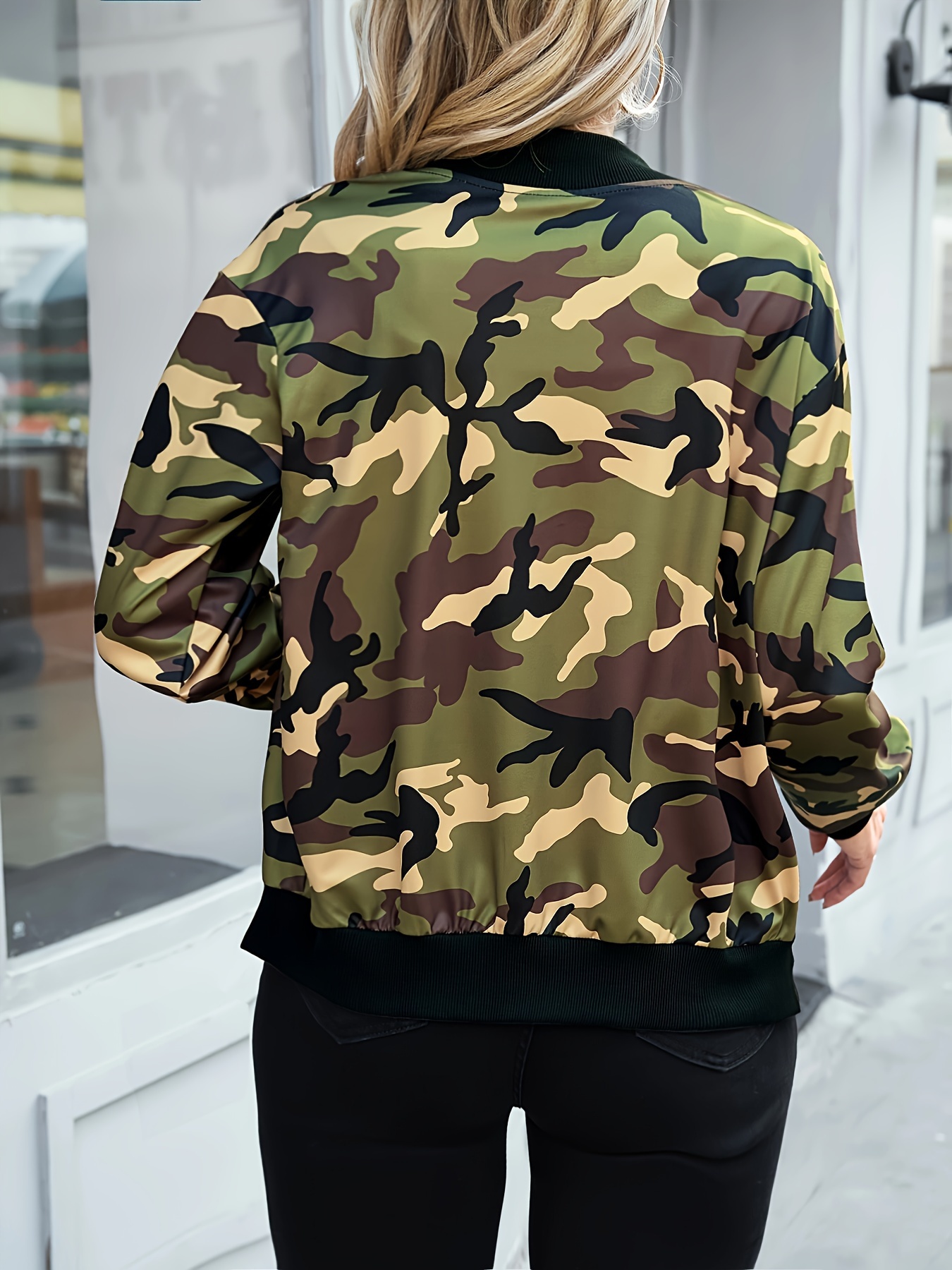 Plus Size Camouflage Pattern Full Zipper Coat Casual Long Sleeve Jacket For Fall Winter Women s Plus Size Clothing