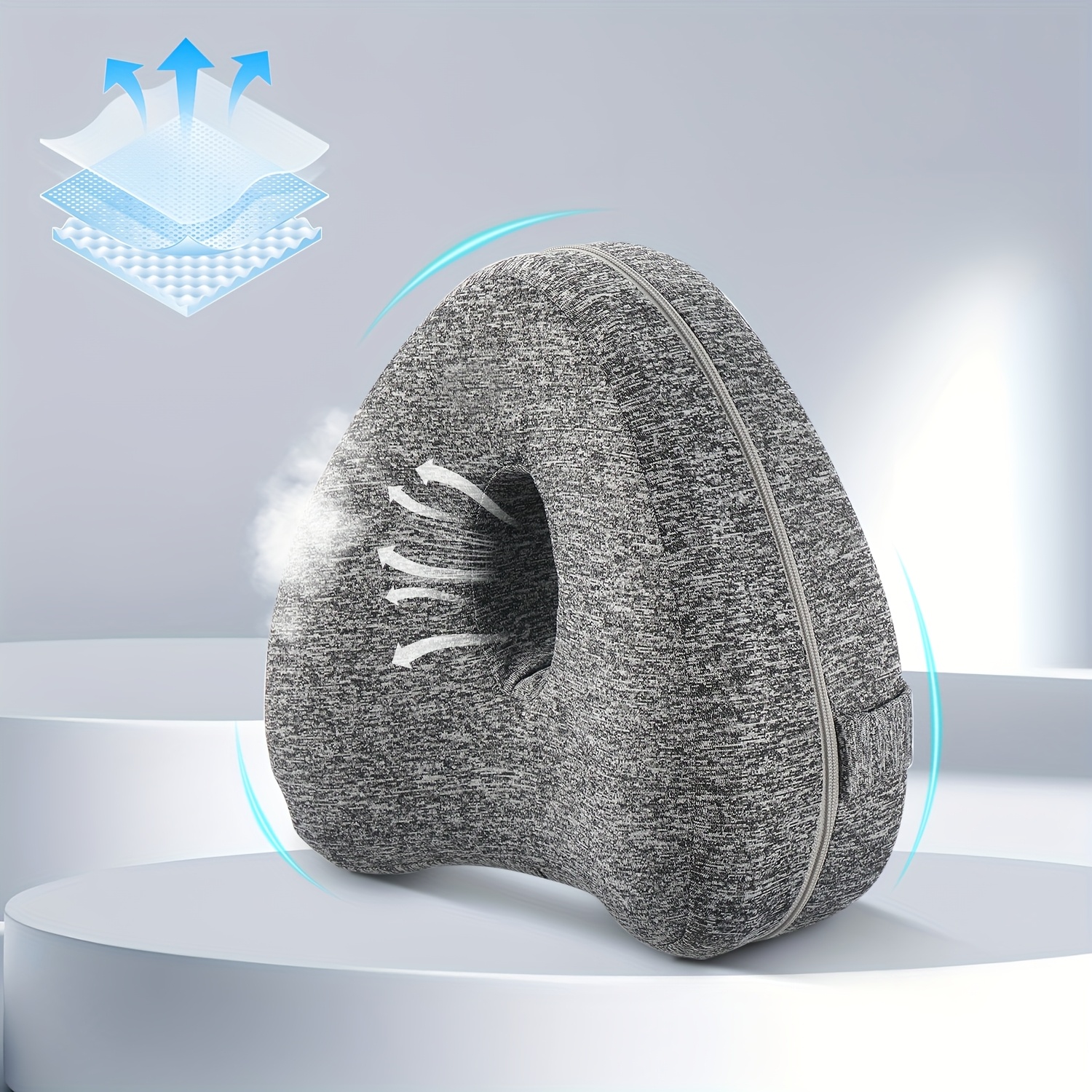 Image of Ergonomic Heart-shaped Memory Foam Leg Pillow With Soft Washable Cover, Compact & Supportive Design For Side Sleepers, 24.2×23×13.8cm