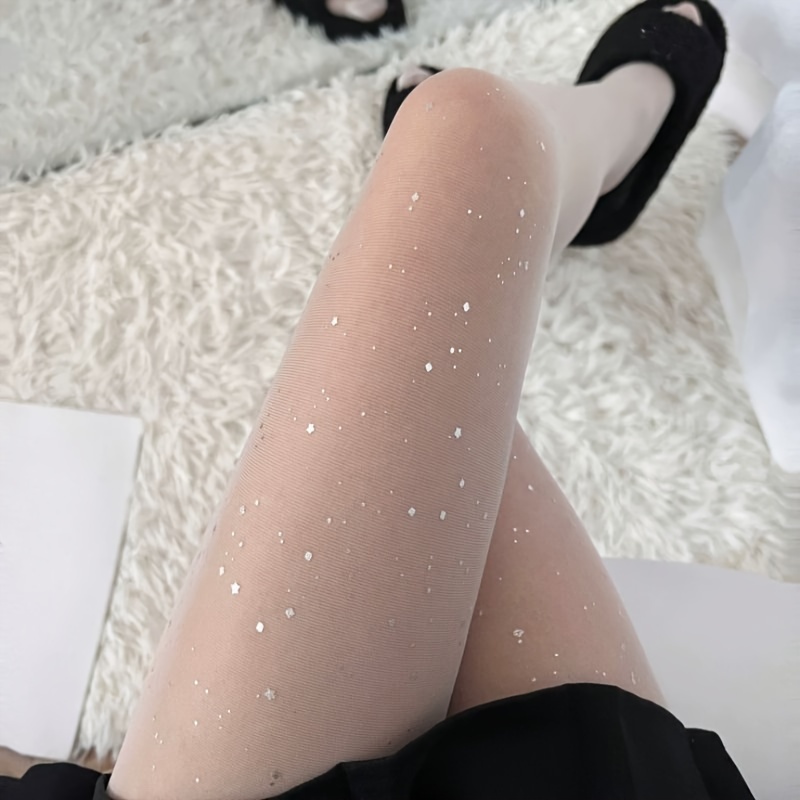 1 Pair Sequined Tights Star Hot Drilled White Stockings Women's Base Tights Tights Y2k Black Stockings With Diamonds Meat Stockings Ins