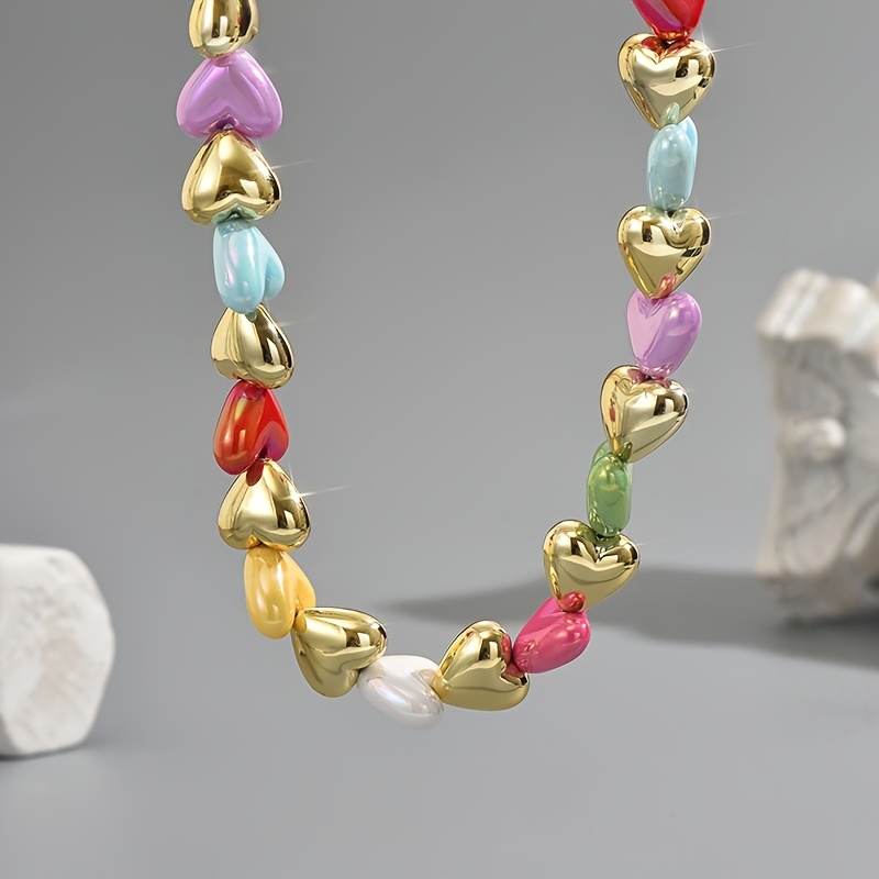 Boho Resin Heart Necklace Colorful with Lace Top