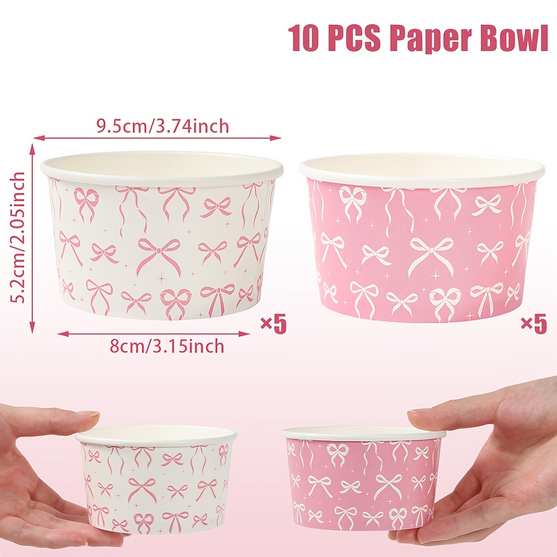 E-shop Set mit 10 Party-Sets, Schleifenmuster Papierbecher, Rote und Weiße Schleifen Papierbecher, Einweg-Papierbecher, Partydeko mit Schleifenmuster,