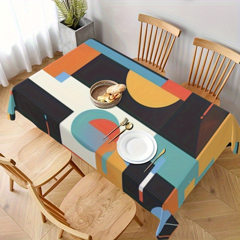 

Versatile Geometric Print Tablecloth - Waterproof, Oil-resistant & Stain-proof For Dining, Parties, And Home Decor