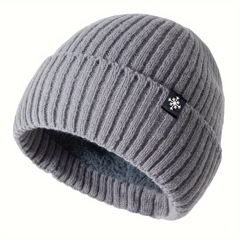TEMU Fleece-lined Thick Knit Beanie - Snowflake Label, Skull   For Men And Women, Autumn & Winter Outdoor Activities