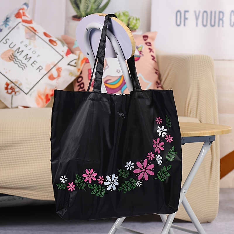 TEMU 1pc Vibrant Floral Print Foldable Shopping Bag - Durable Oxford Cloth With Secure Closure, Lightweight & Portable Design For Or Travel, Travel