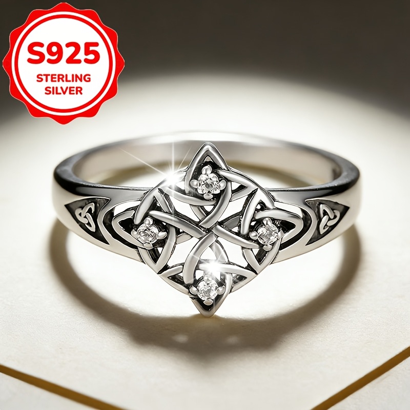TEMU 1pc Women's Fashion Statement Ring S925 Silver Celtic Knot Ring Best Friend Gift Party Present Suitable For Daily Halloween Mother's Day,