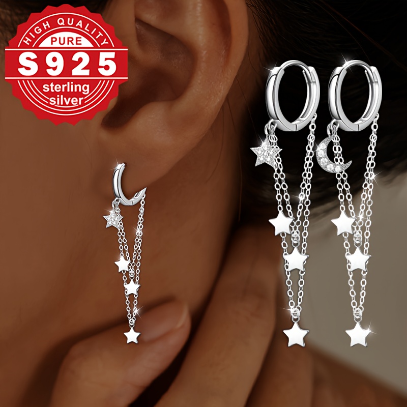 Image of 1 Pair Of Women's Earrings, S925 Sterling Silvery, Hypoallergenic, Fashionable And Luxurious Design, Perfect For Parties