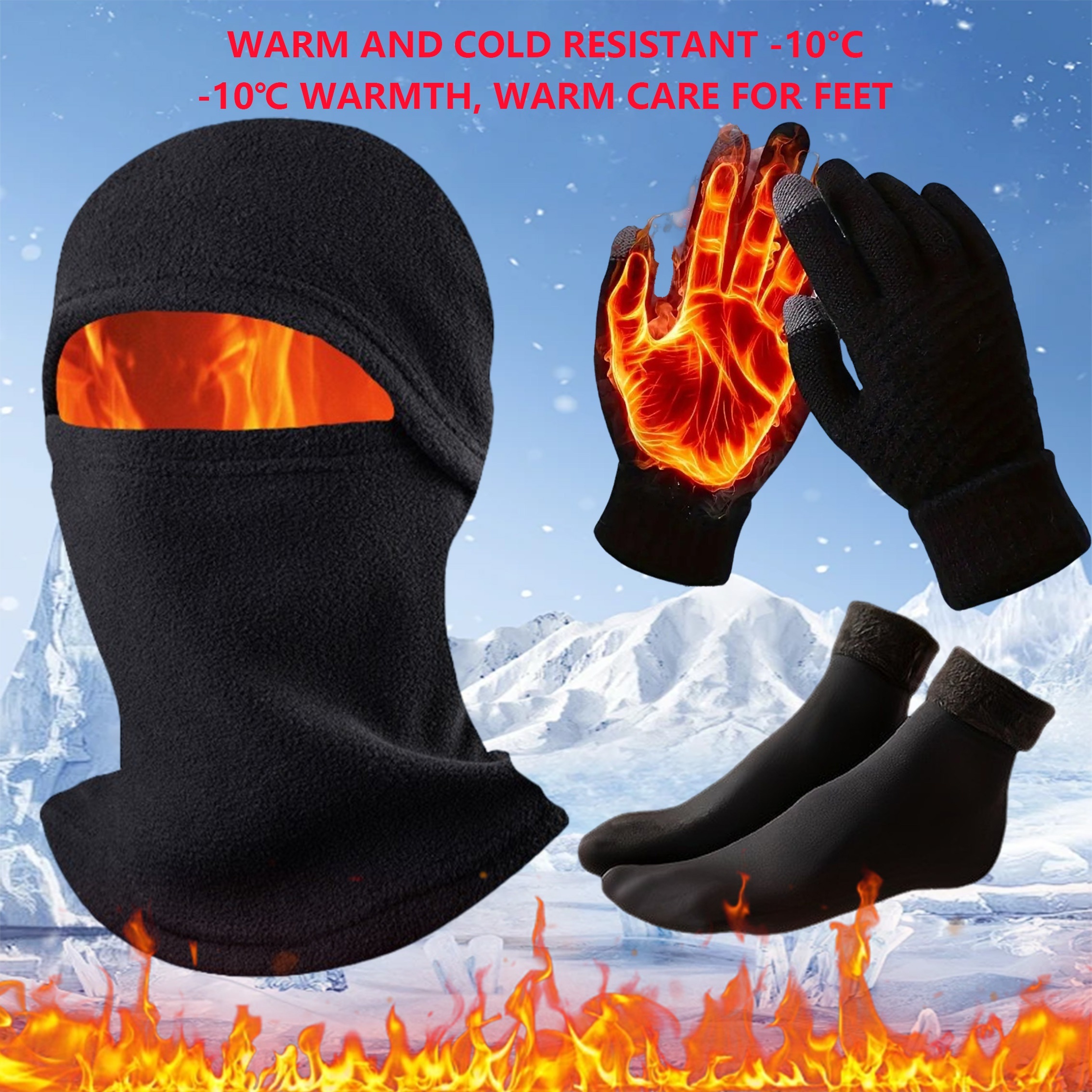 

Men's Outdoor Skiing Balaclava Gloves Snow Socks Warm Set, Black, Knitted (hook Knit, Fabric), Polyester Material, Hand Wash Or